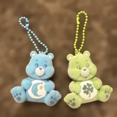 ガチャガチャ　ケアベア　フロッキーフィギュアキーホルダー　青　黄緑　2体セット