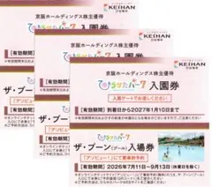 5名分　ひらかたパーク株主ご入園券&ザ・ブーン入場券&フリーパス割引券　ひらパー 5名分 ひらかたパーク株主ご入園券&ザ・ブーン入場券&フリーパス割引券