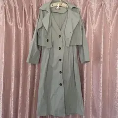 【トレンチコート】重ね着風　3Way / 《2セット》ジャケット&ワンピース