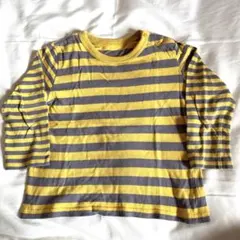 イエローとグレーのストライプ長袖Tシャツ 90