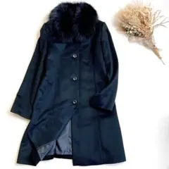 【美品】2way カシミヤ ウール ロングコート フォックスファー ブラック L