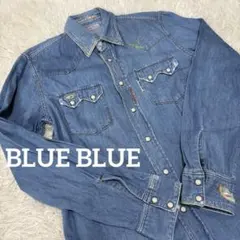 ブルーブルーBLUE BLUEダメージ加工ウエスタン調デニムシャツ男女兼用のサムネイル