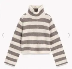 セオリー　ボーダーハイネックニット　白ｘベージュ　S