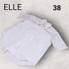 美品 ELLE エル 半袖 シャツ 38 ピンク 無地 オフィスカジュアル 綿混