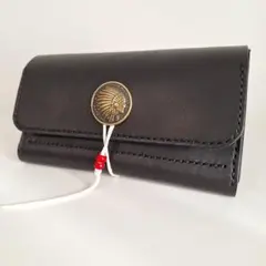 COCO様依頼品　シャグポーチ二つ折り(ブラック)牛革ワニ型押し【R-31改】 COCO様依頼品 シャグポーチ二つ折り(ブラック)牛革ワニ型押し【R-31改