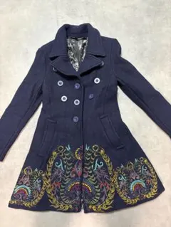Desigual刺繍入りネイビー ロングコート