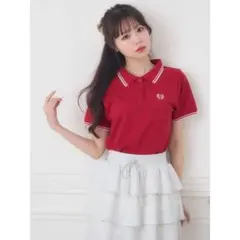 エムズエキサイト 赤色 半袖ポロシャツ Eの刺繍付き