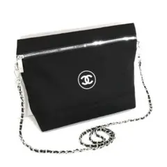 シャネル キャンバス チェーン ショルダー ポーチ 未使用に近い ブラック