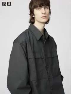 美品 ユニクロU ユーティリティオーバーサイズシャツ ダークグレー Mサイズ
