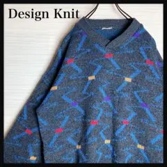 柄ニット デザインセーター 総柄 ヴィンテージゆるだぼ マルチカラー 古着