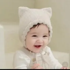 大人気　ベビー　猫耳　ボンネット　帽子　ニット帽　ねこ　耳付き　お宮参り　記念日