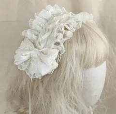 ヘッドドレス　重ねレース　地雷系　リボン　ロリータ　ゴスロリ　白
