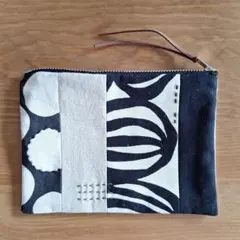 ファスナー　ポーチ　パッチワーク　ハンドメイド　黒系　(26)