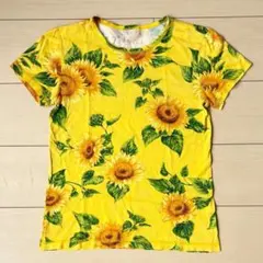 美品　マドモアゼルノンノン　ひまわり総柄Tシャツ 38 M イエローのサムネイル