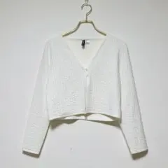 【エイチアンドエム】ホワイト クロップドカーディガン L
