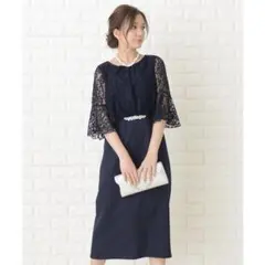 Lace Ladies 花柄レースミモレ丈パーティドレス・ワンピース