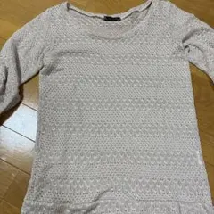 レース編みライトベージュ五分袖トップス