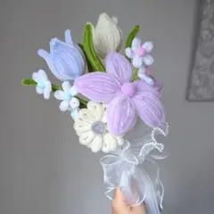 モールフラワー 枯れない花束 ブーケ韓国風 チューリップゆり 淡色系 青 紫