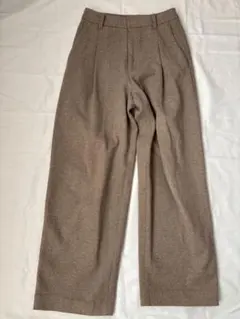 ユニクロ ブラッシュド ジャージー タック ワイド パンツ S ベージュ