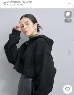 ADAM ET ROPE' ブラック ハーフZIPニットプルオーバー