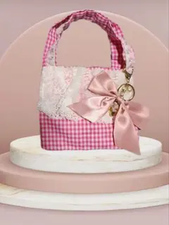 ハンドメイド ピンクギンガムチェック トートバッグのサムネイル