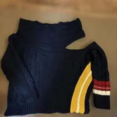 ネイビー ケーブル編み ニット セーター