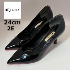 ダイアナ パンプス レッドソール エナメル ブラック 24cm 2E ピンヒール