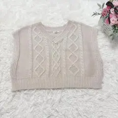 7309 イング ケーブル編みニットベスト ノースリーブトップス シンプル 無地