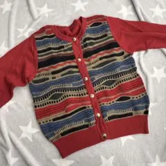 レディース　トップス　ニット　セーター　ストライプ模様 カーディガン　赤色