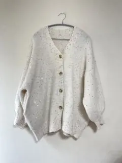 luan スパンコールニットカーディガン アイボリー
