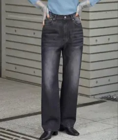 MONO-MART ヴィンテージライクハイウエストストレートデニムパンツ