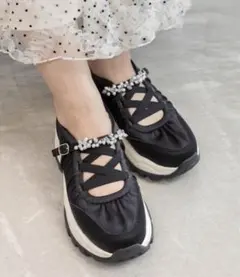 RANDA ビジューベルトレースアップスニーカー ブラック 黒 LLサイズ 美品