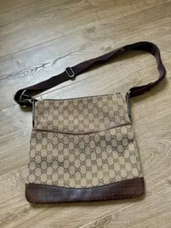 GUCCI グッチ　 ショルダーバッグ　キャンバスレザー本革　メンズ　レディース