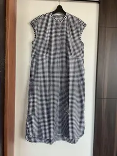 【無印良品】XL ギンガムチェック　ノースリーブ ロングシャツワンピース　美品