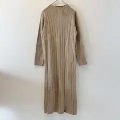 BEAMS HEART ニットワンピース ロング リブ編み ベージュ