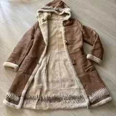 ブラウン ムートンコート フード付き
