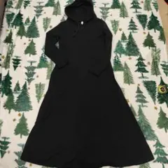 JUNOAH フード付きブラックロングワンピース　サイズM