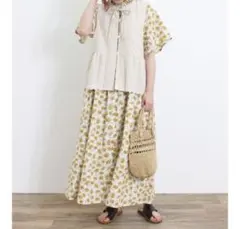 襟元ギャザーワンピース　イエロー　サマンサモスモス