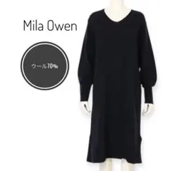 定価9680円 ミラオーウェン ニットワンピース 紺 ネイビー ふんわり袖