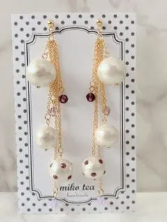 mt030　コットンパール　スワロフスキー　華やか　ピアス　紫系　パープル