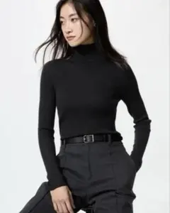 UNIQLO メリノリブタートルネックセーター　黒　M