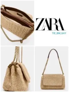【美品】ZARA　メタルチェーンクロスボディバッグ　編み込み カゴバッグ