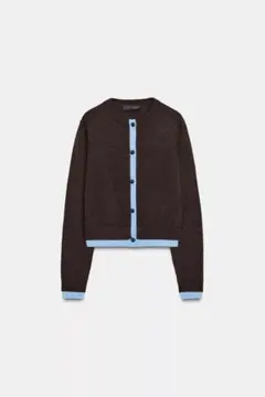 タグ付き新品★ZARAのコントラストニットカーディガン★Mサイズ★ブラウン色