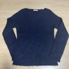 千趣会　ベルメゾン　ネイビー Vネックニット　モヘヤ　アクリル　サイズＬ