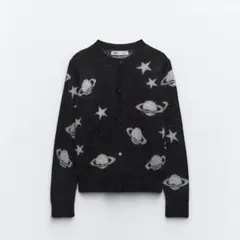ZARA メタリックスレッドニットカーディガン S ブラック