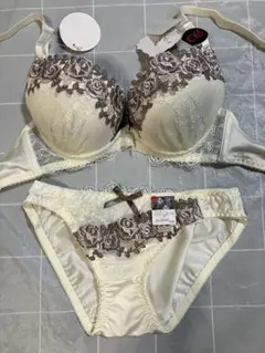 C65M 花柄刺繍×レースのブラ＆ショーツセット　アイボリー
