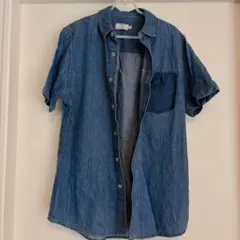 TOPMAN デニムシャツ ブルー【M】半袖 ユニセックス 海外古着 カジュアルのサムネイル