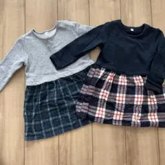 無印良品100cm ネイビー チェック柄 ワンピース2枚セット