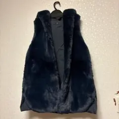 ファー付きネイビーベスト Mサイズ　ヤマダヤ　Aga