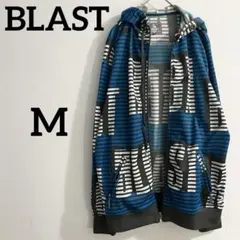 BLAST ジップアップ パーカー M 青 黒 ボーダー 総柄 ストリート